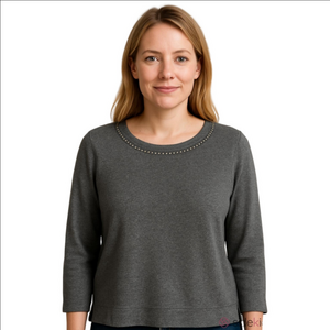 Rafaella Gray Cotton Shirt with Studs Women's Medium